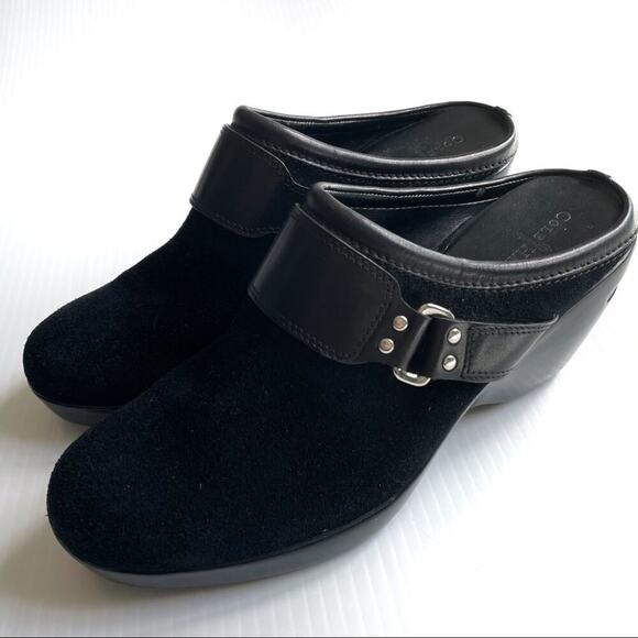 Cole Haan Suede Mule with wedge heel leather strap with buckle size 8 - Picture 1 of 9